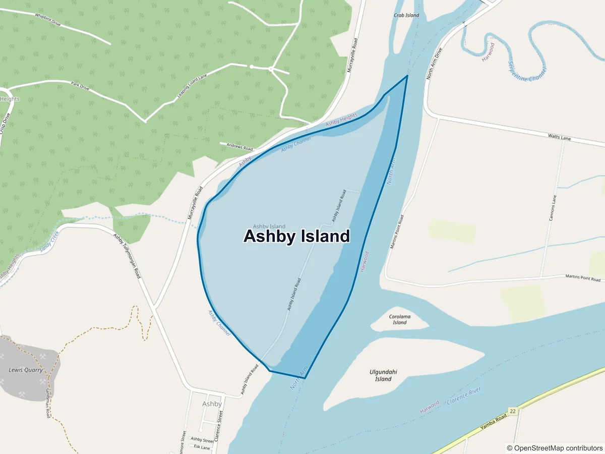 Map of Ashby Island, NSW, Australia