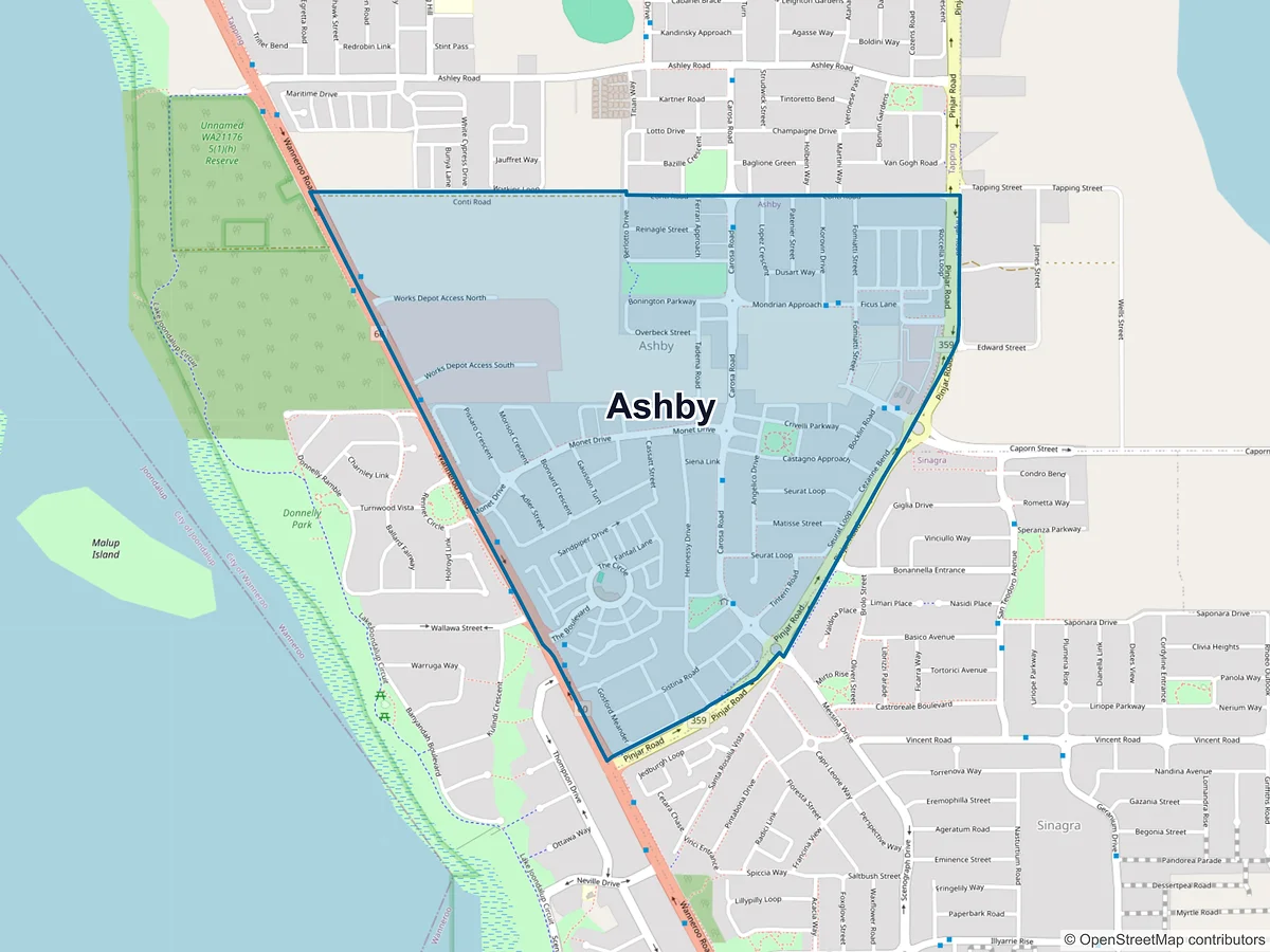 Map of Ashby, WA, Australia