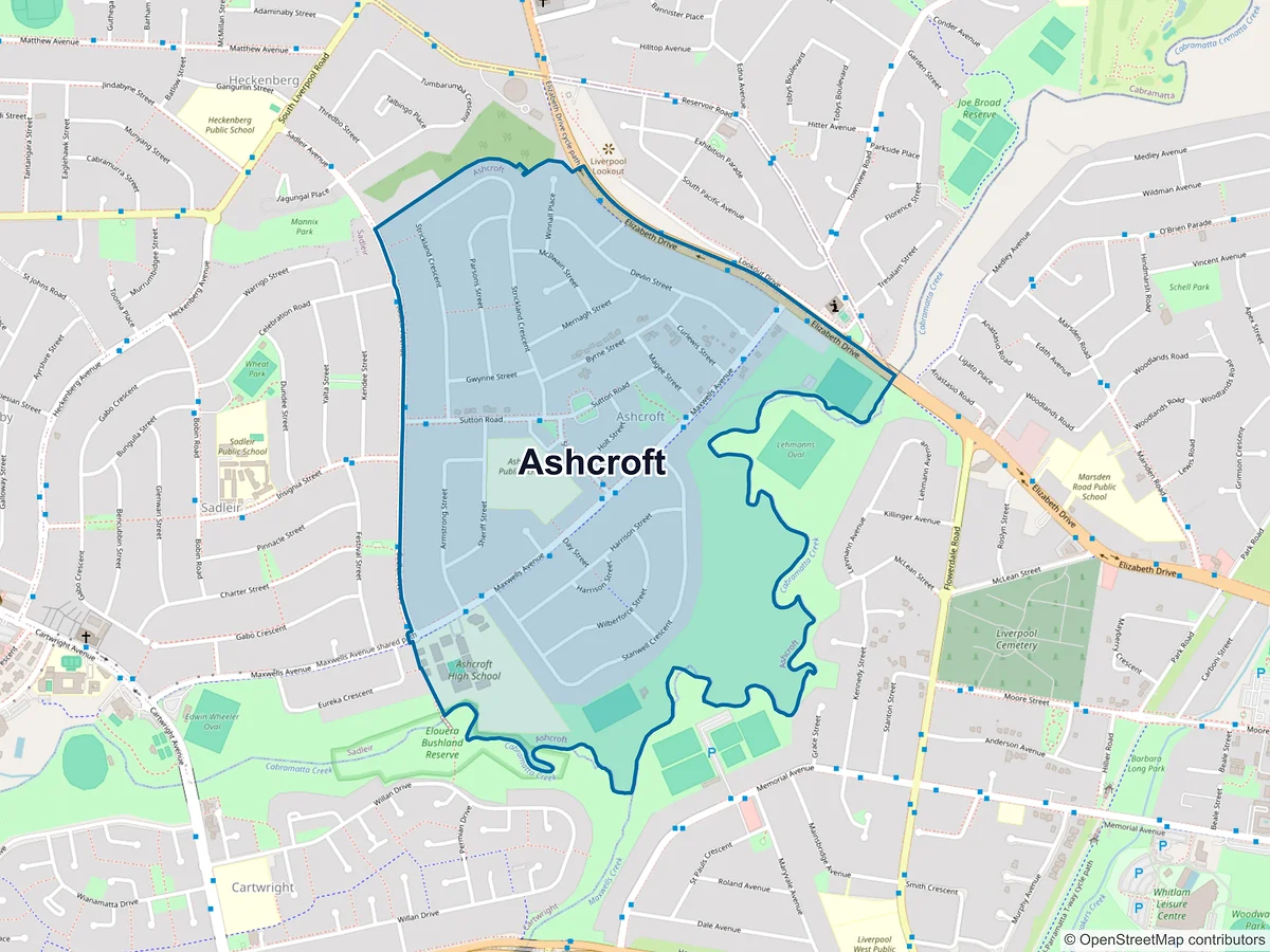 Map of Ashcroft, NSW, Australia