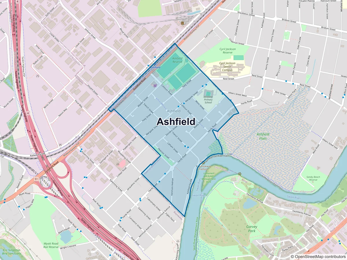 Map of Ashfield, WA, Australia