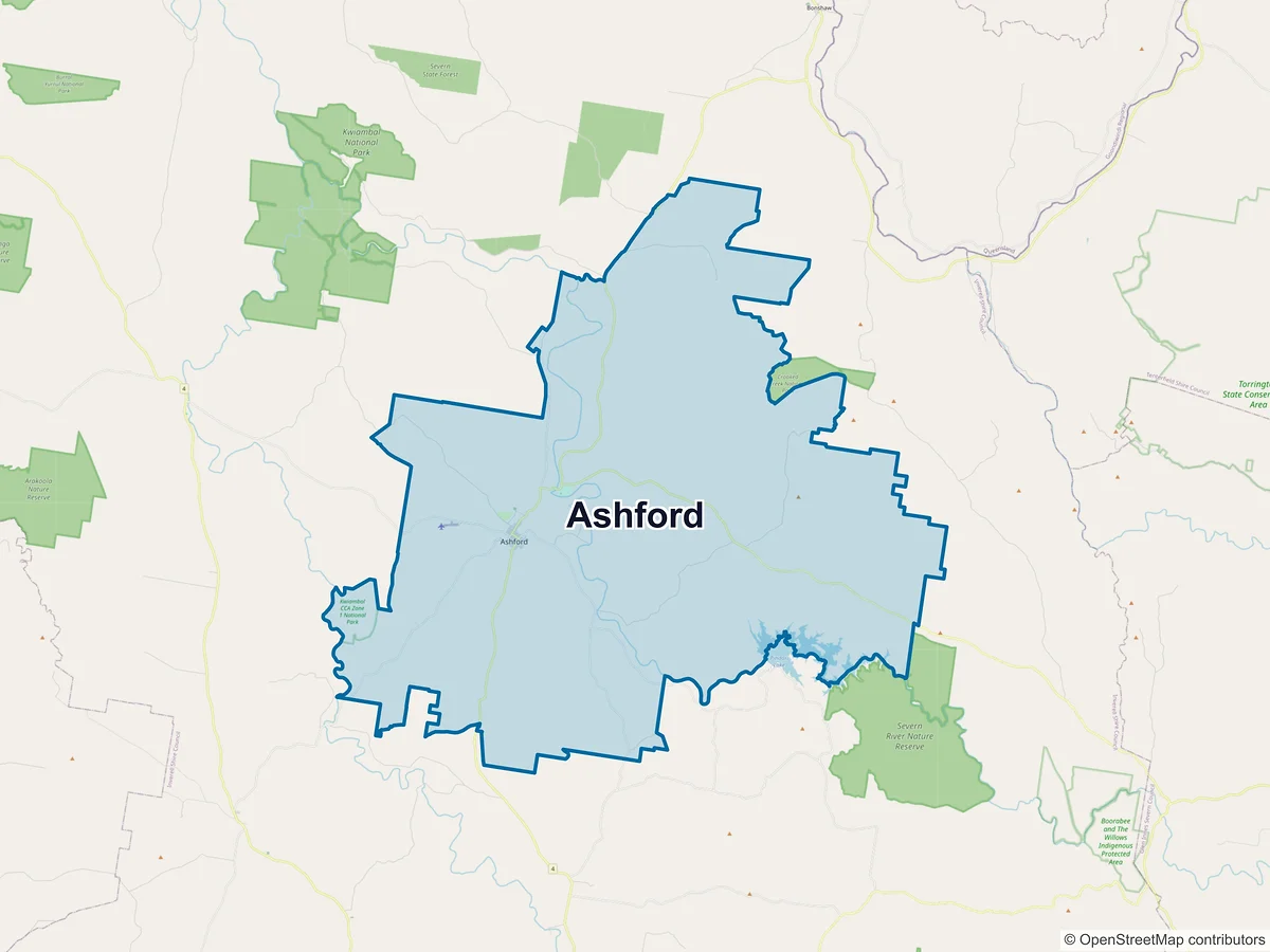 Map of Ashford, NSW, Australia