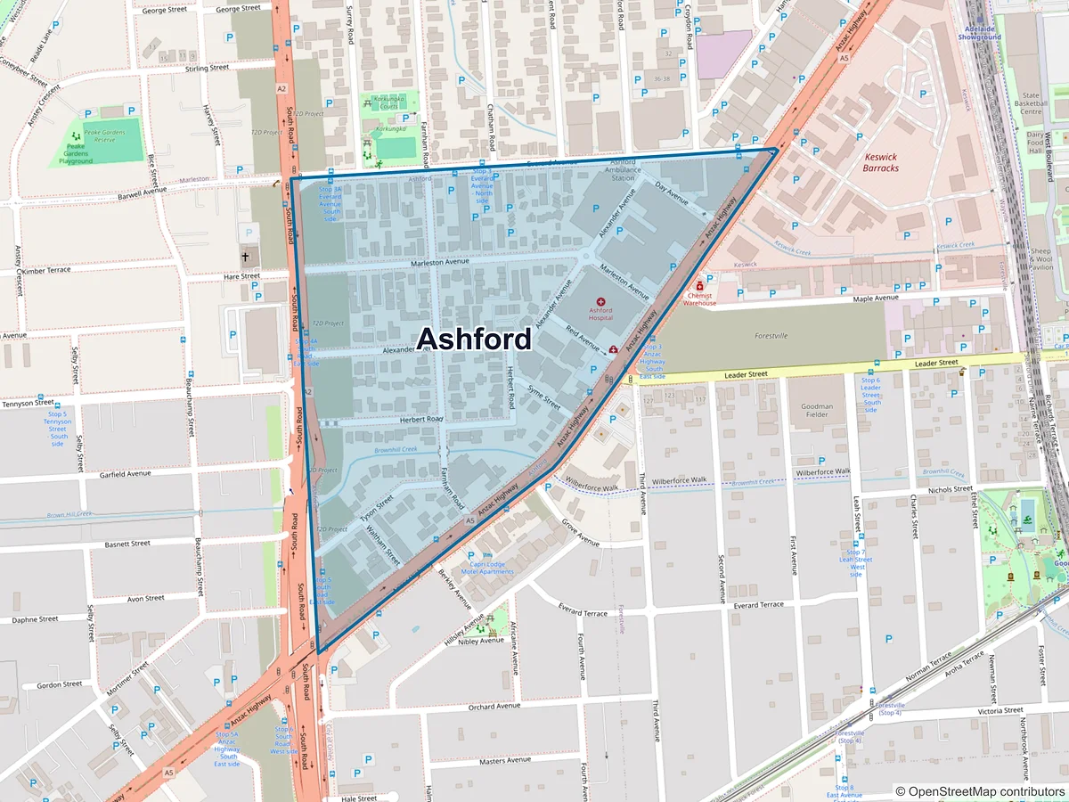 Map of Ashford, SA, Australia