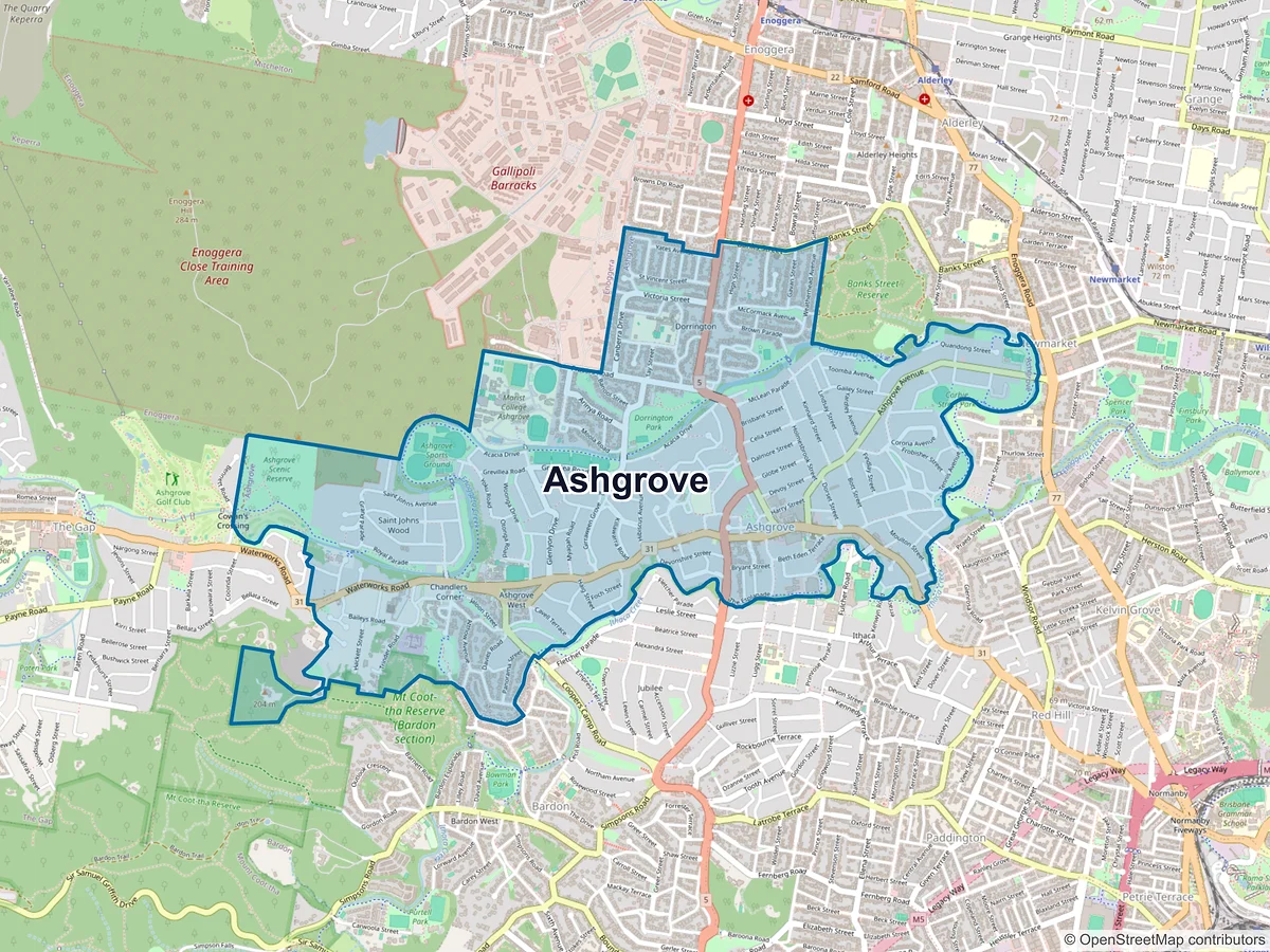 Map of Ashgrove, QLD, Australia