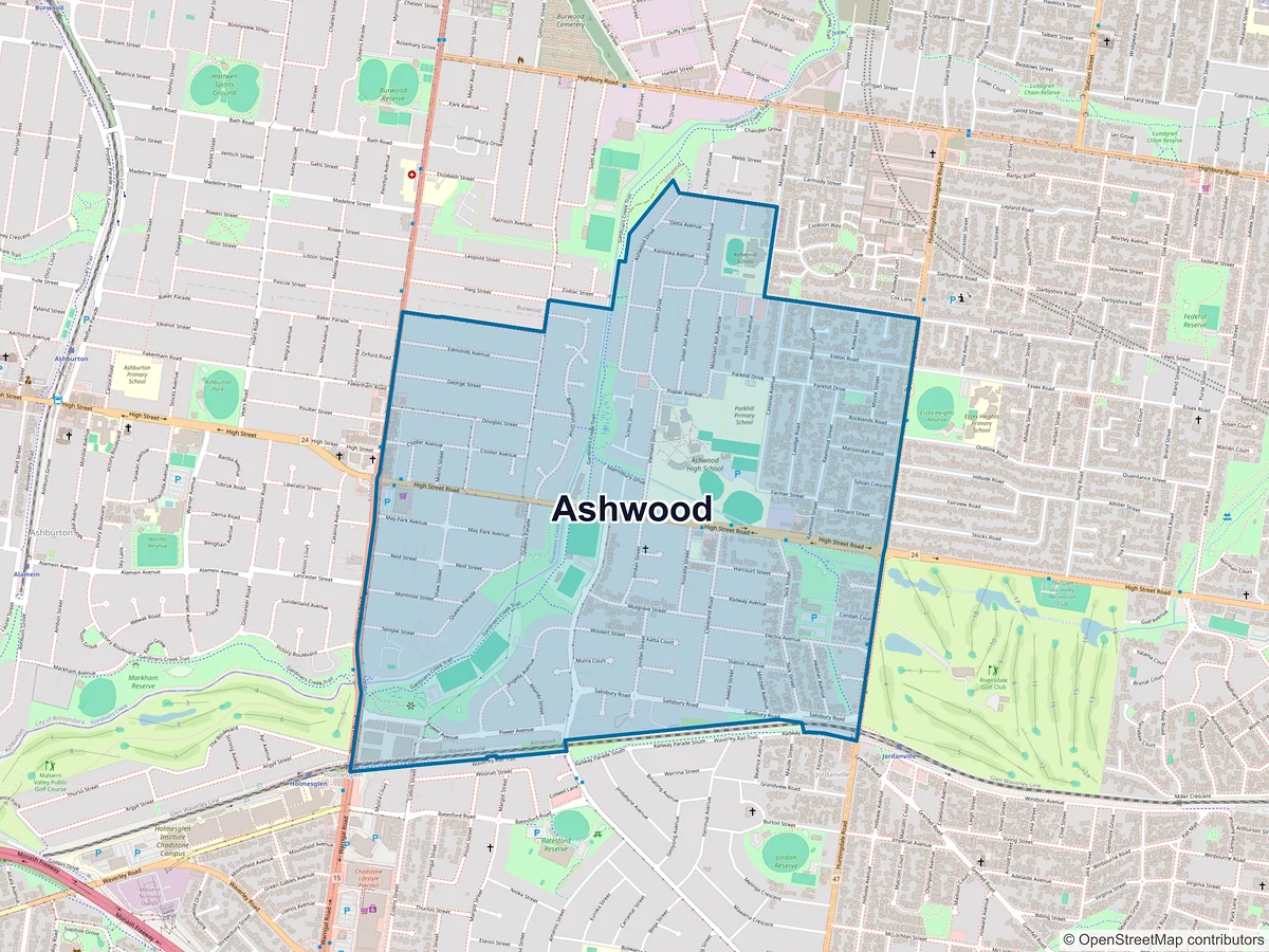 Map of Ashwood, VIC, Australia
