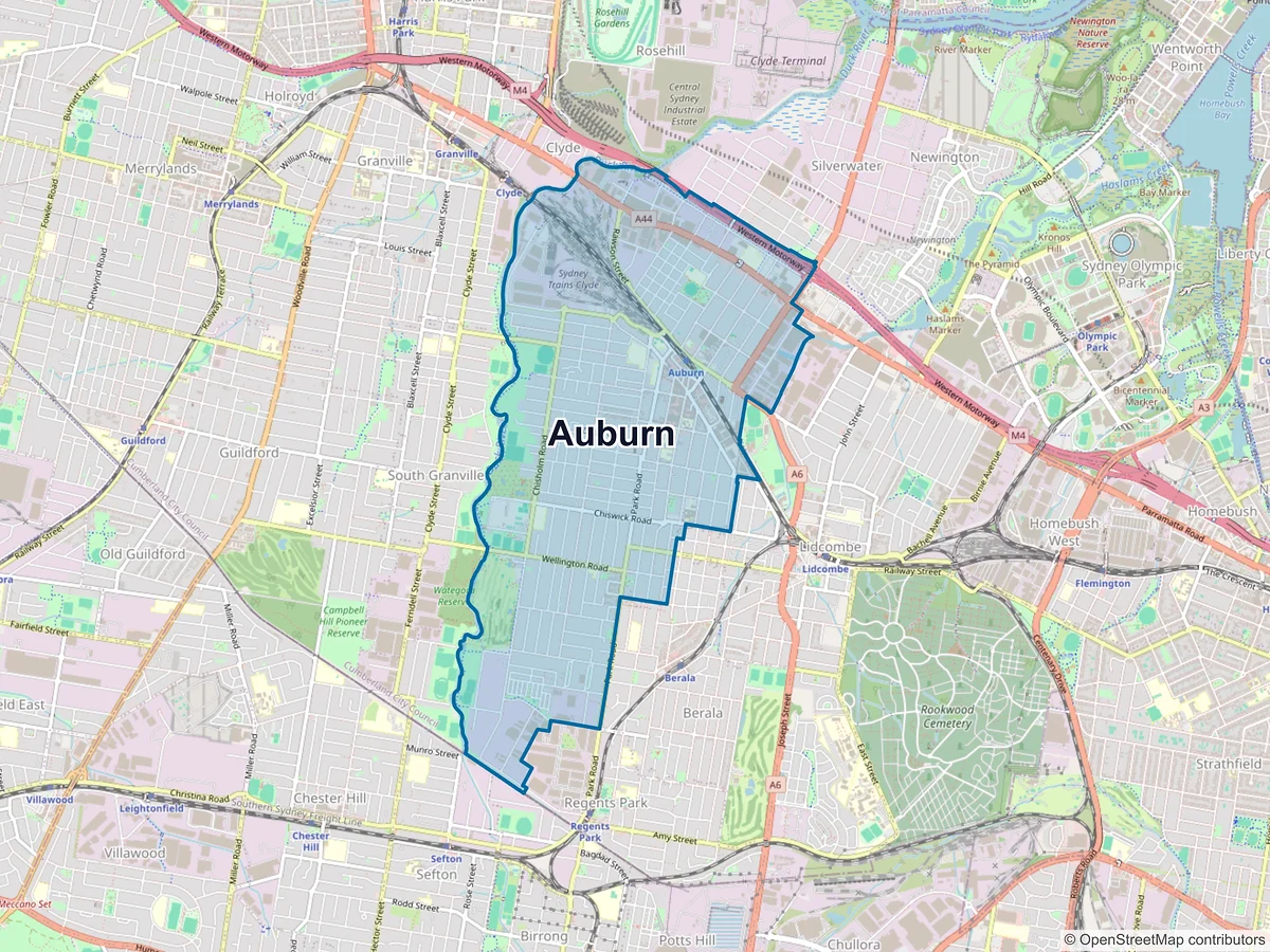 Map of Auburn, NSW, Australia