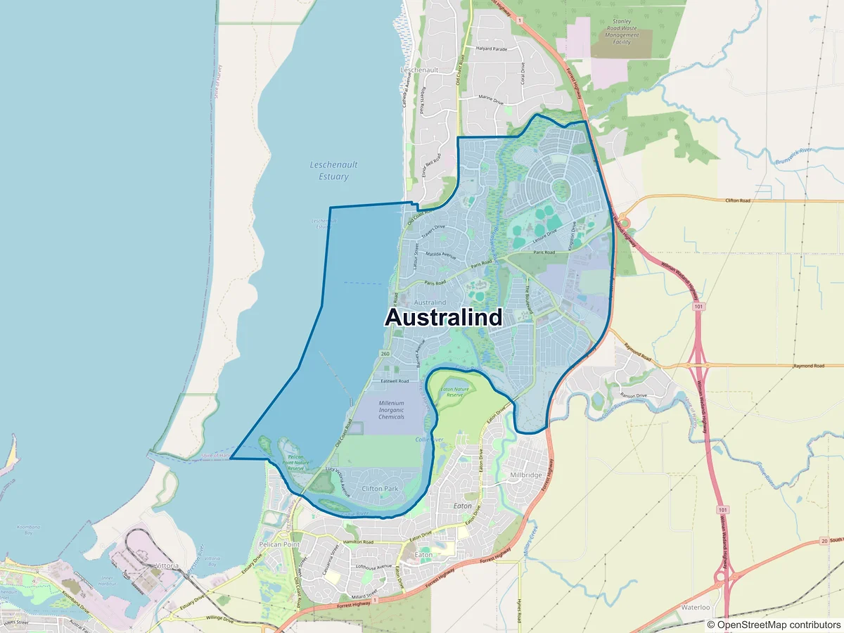 Map of Australind, WA, Australia