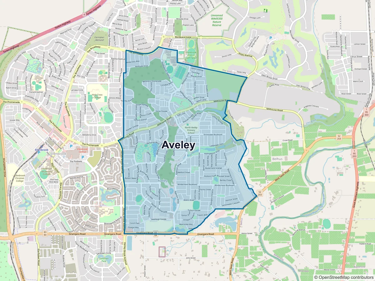 Map of Aveley, WA, Australia
