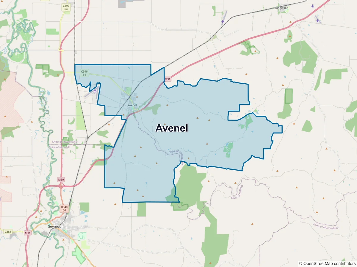 Map of Avenel, VIC, Australia