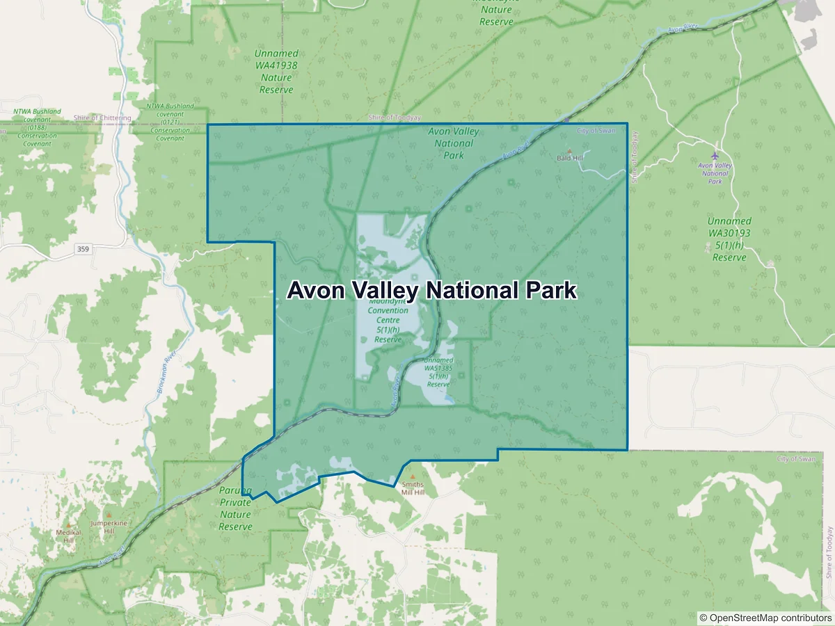 Map of Avon Valley National Park, WA, Australia