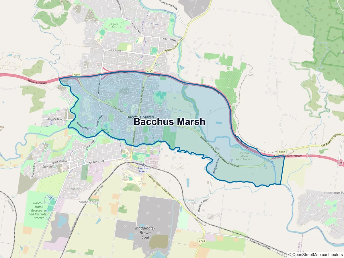 Map of Bacchus Marsh, VIC, Australia