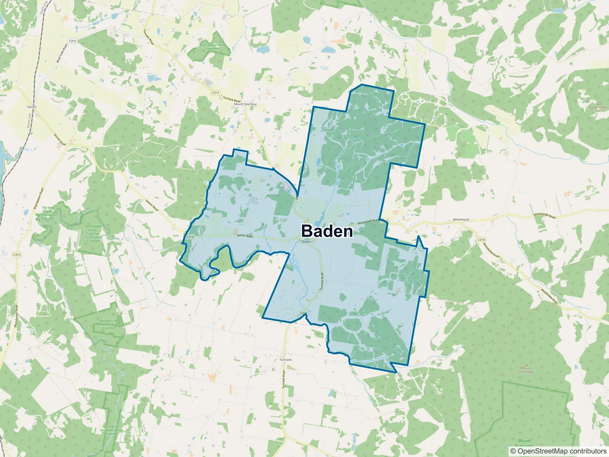 Map of Baden, TAS, Australia
