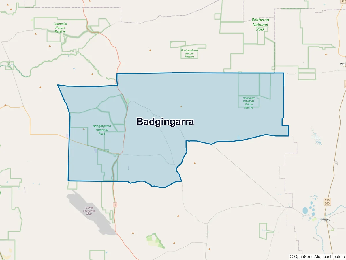 Map of Badgingarra, WA, Australia