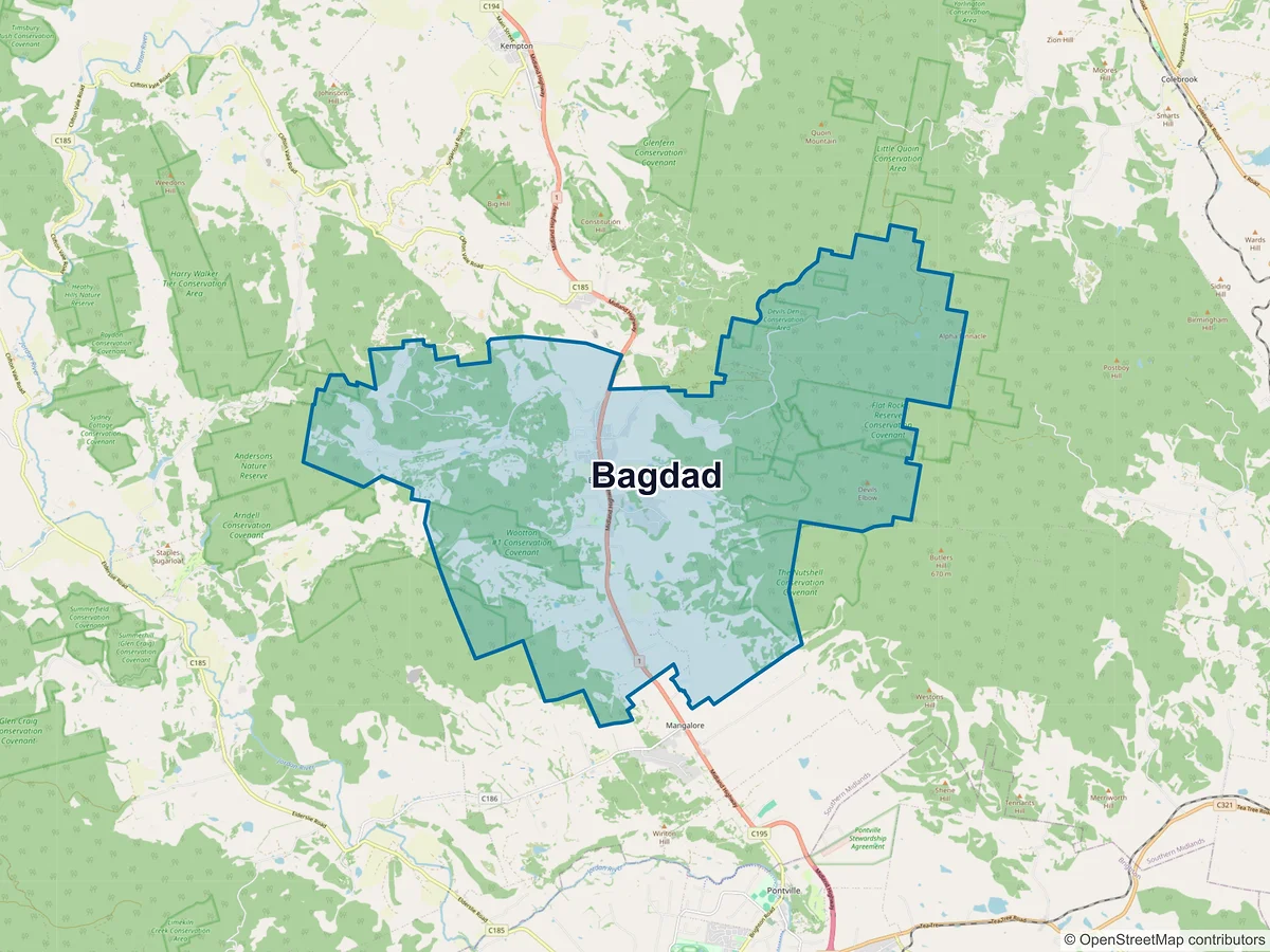 Map of Bagdad, TAS, Australia