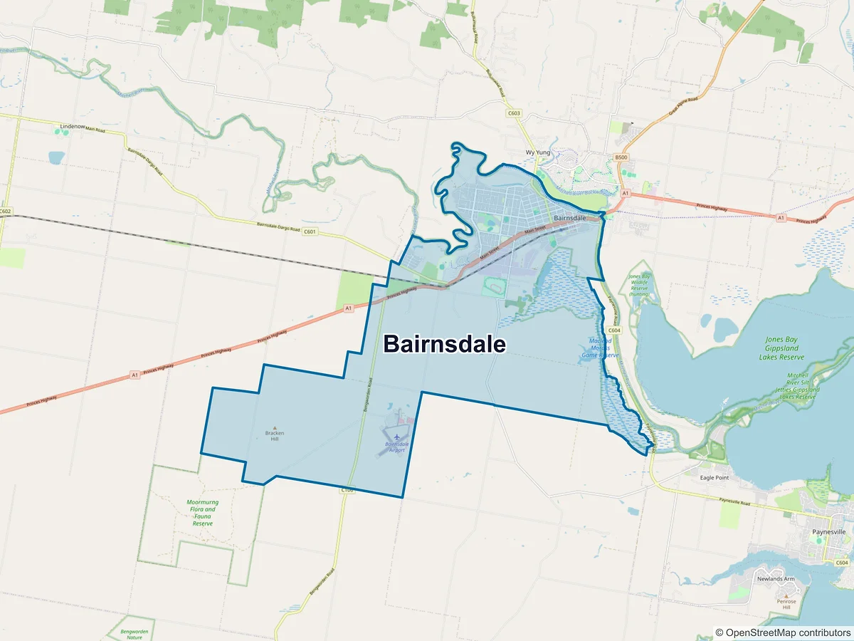 Map of Bairnsdale, VIC, Australia