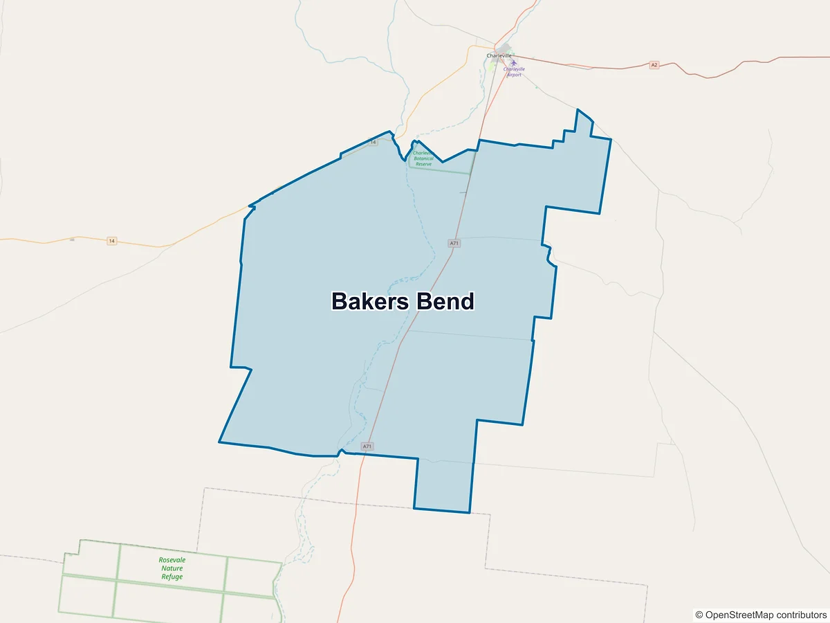 Map of Bakers Bend, QLD, Australia