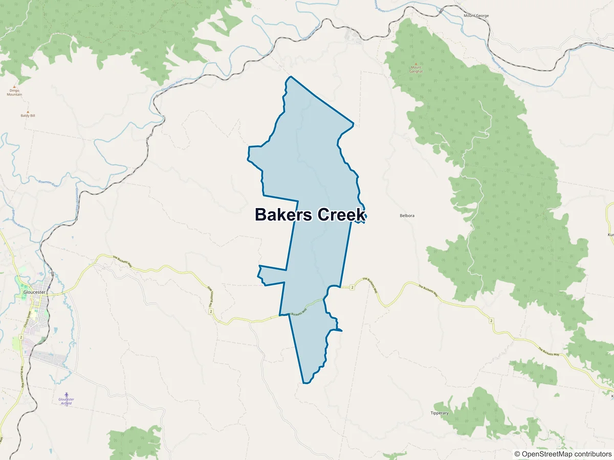 Map of Bakers Creek, NSW, Australia