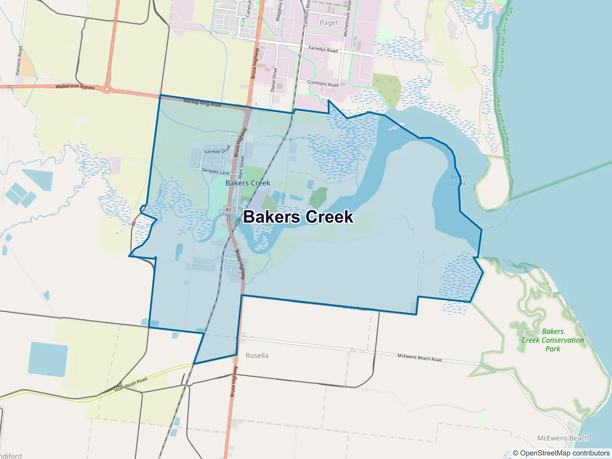 Map of Bakers Creek, QLD, Australia