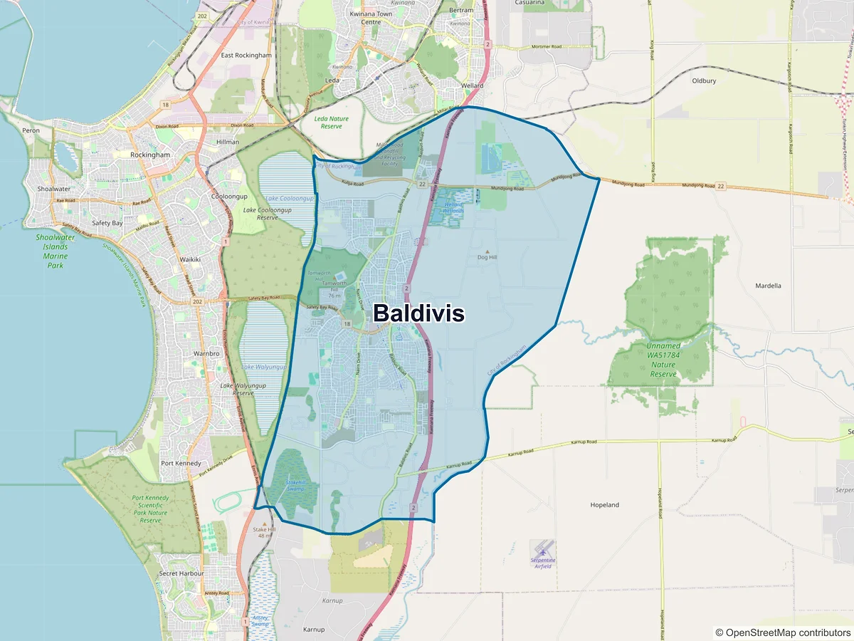 Map of Baldivis, WA, Australia
