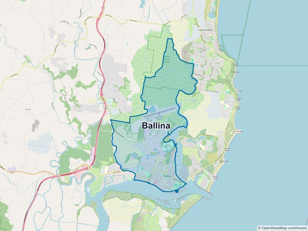 Map of Ballina, NSW, Australia