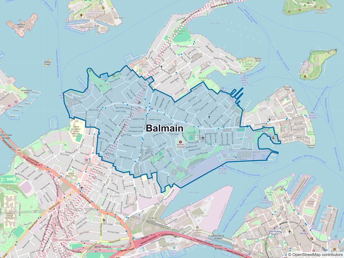 Map of Balmain, NSW, Australia