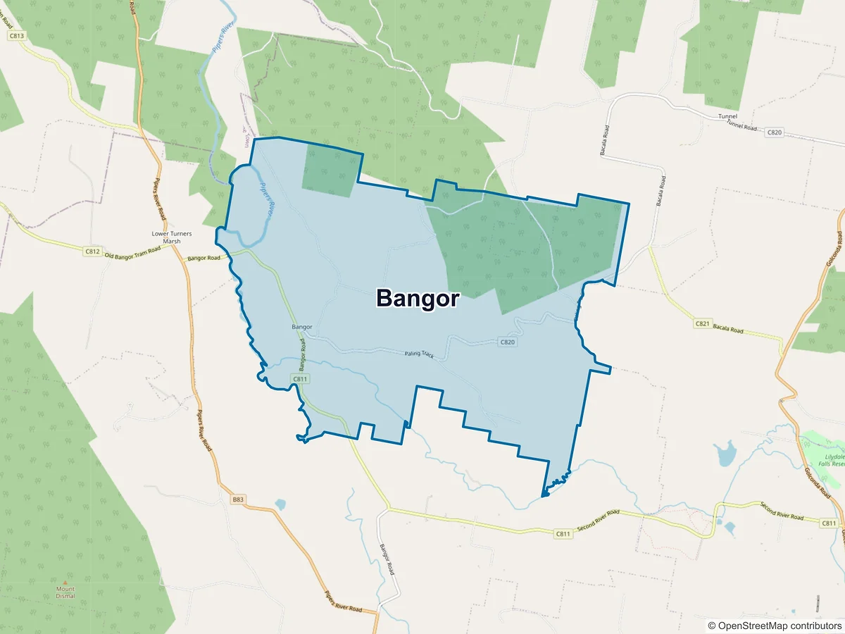 Map of Bangor, TAS, Australia
