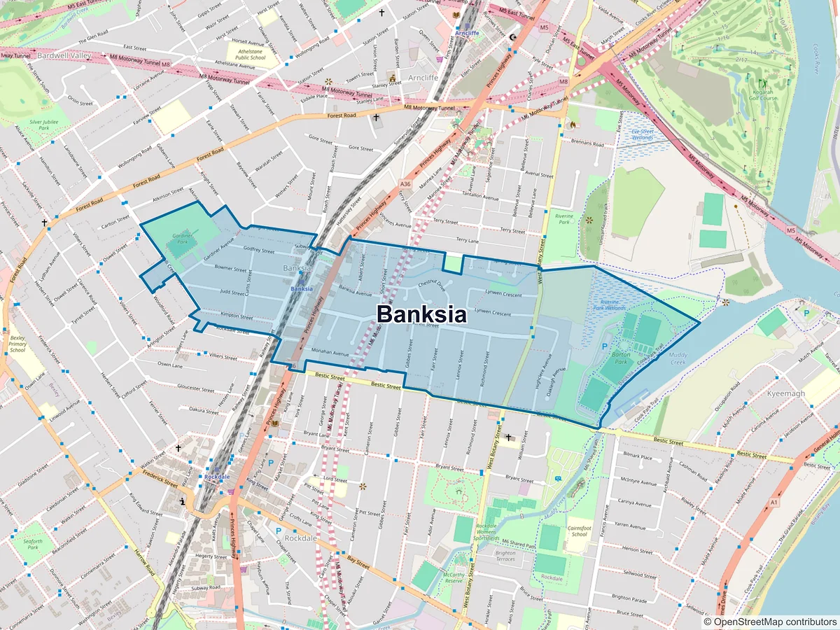 Map of Banksia, NSW, Australia