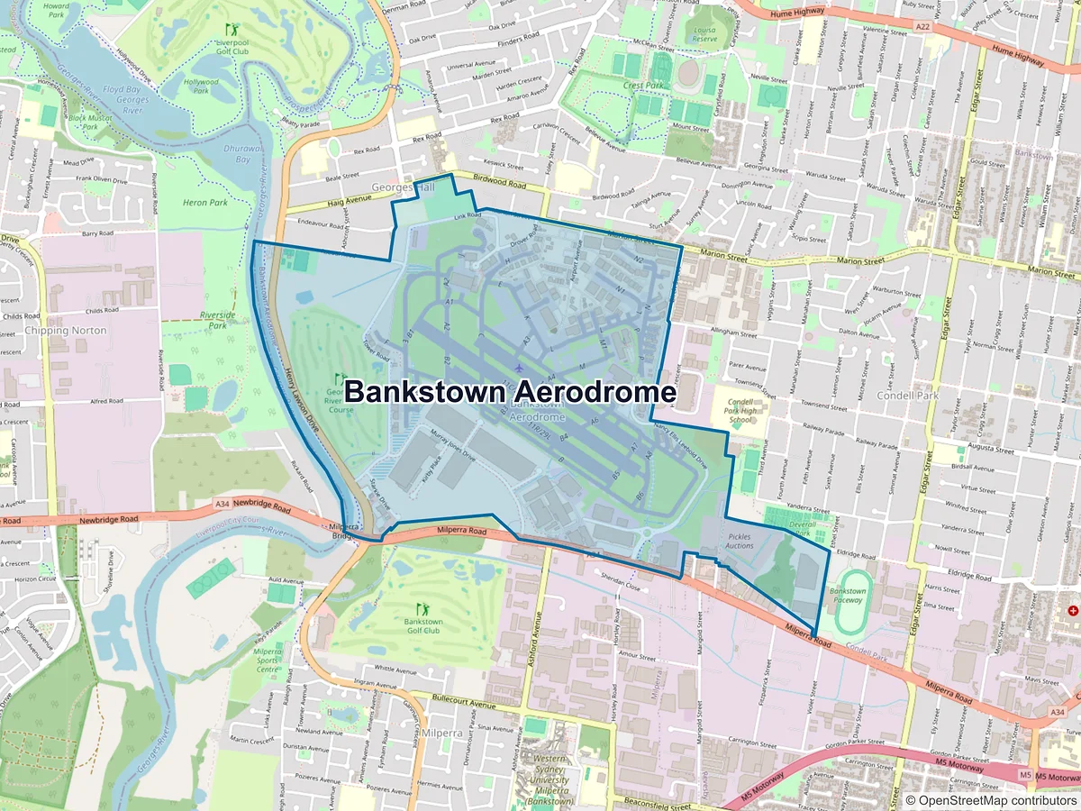 Map of Bankstown Aerodrome, NSW, Australia