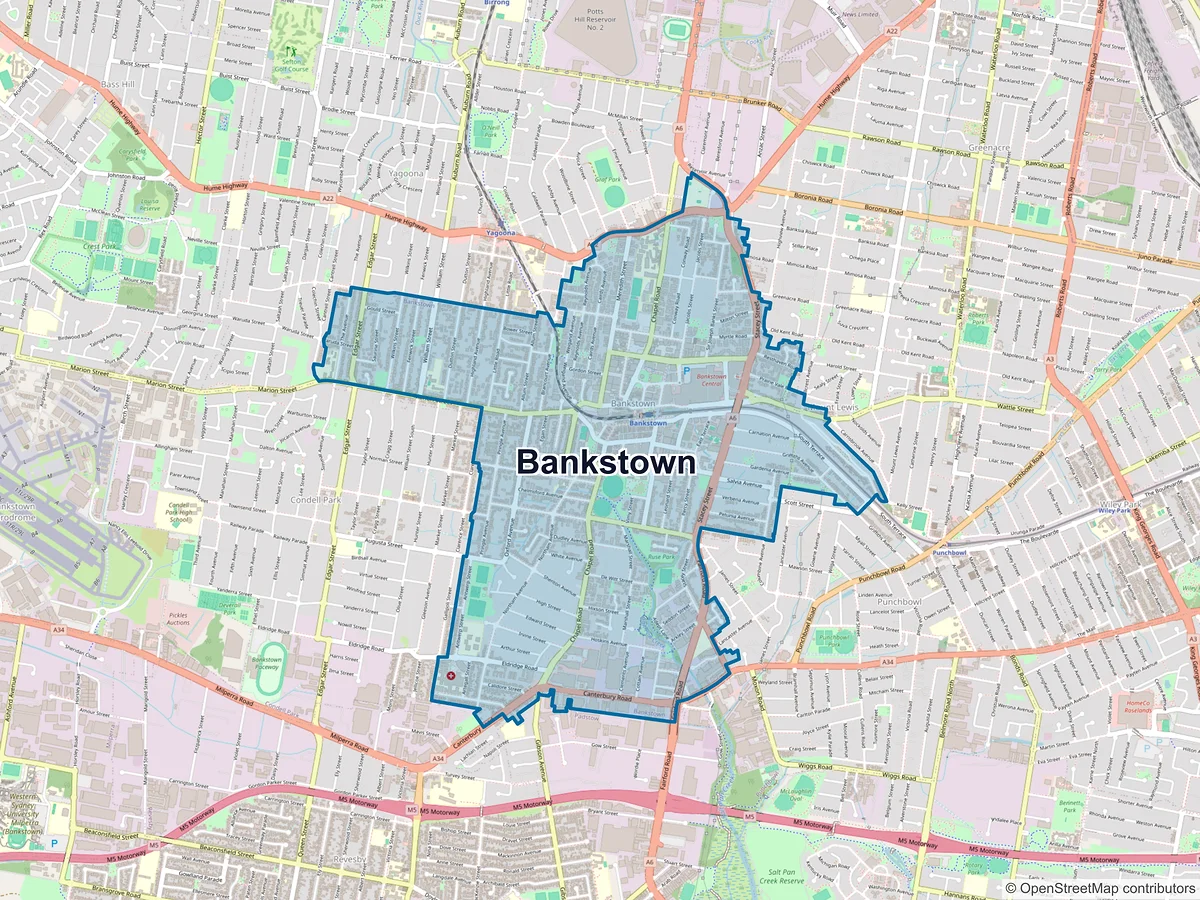 Map of Bankstown, NSW, Australia