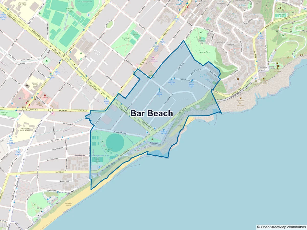Map of Bar Beach, NSW, Australia