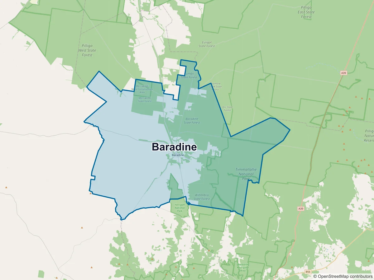 Map of Baradine, NSW, Australia