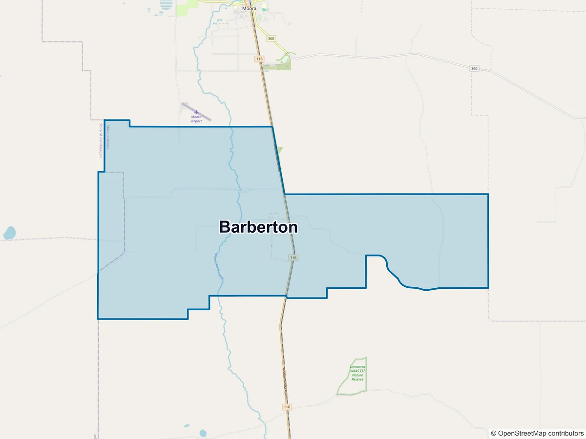 Map of Barberton, WA, Australia