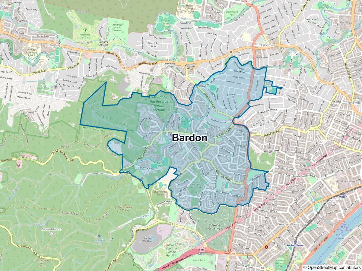 Map of Bardon, QLD, Australia