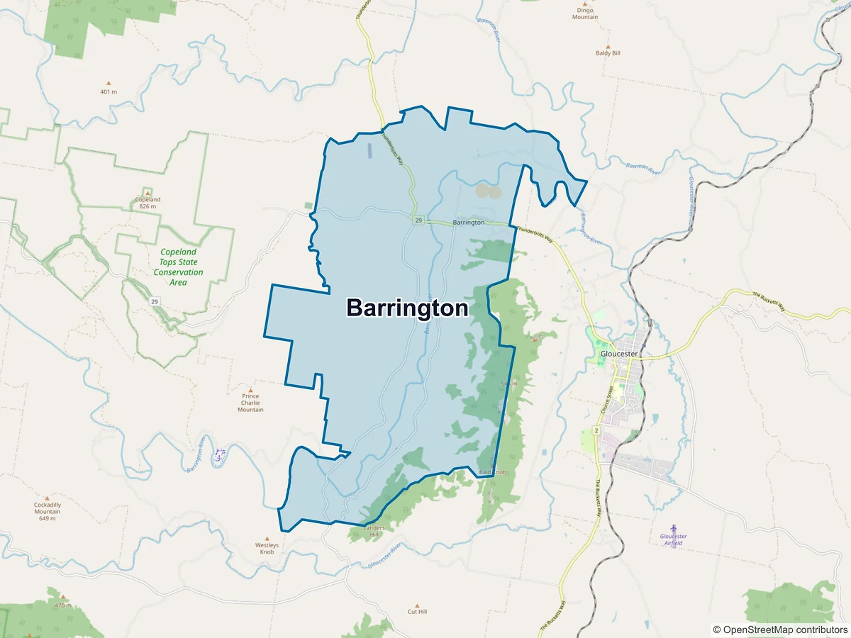 Map of Barrington, NSW, Australia