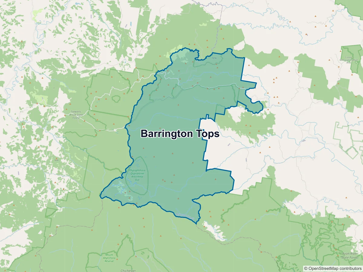 Map of Barrington Tops, NSW, Australia