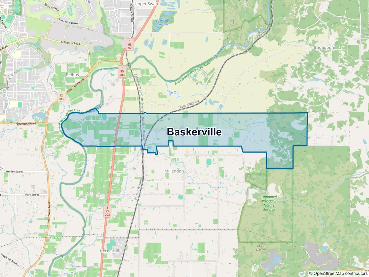 Map of Baskerville, WA, Australia