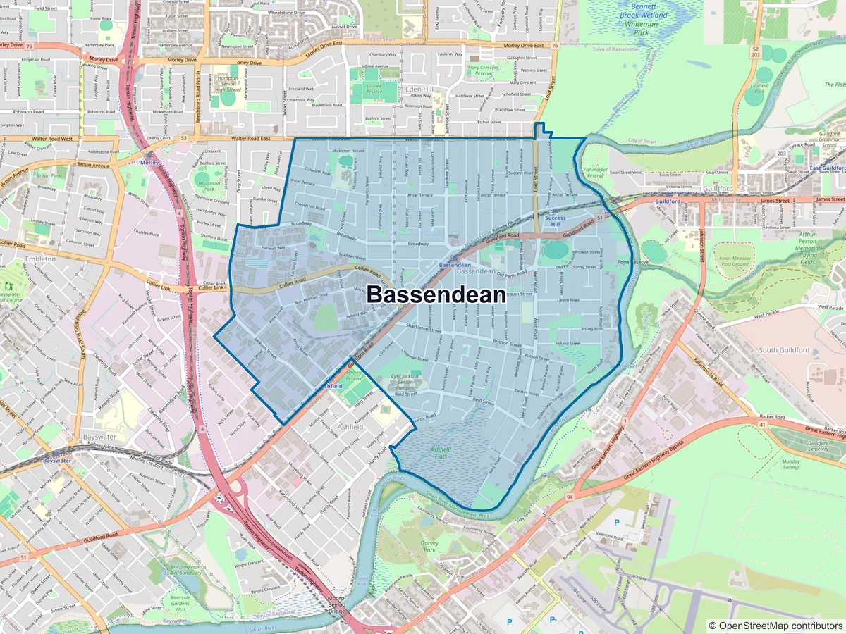 Map of Bassendean, WA, Australia