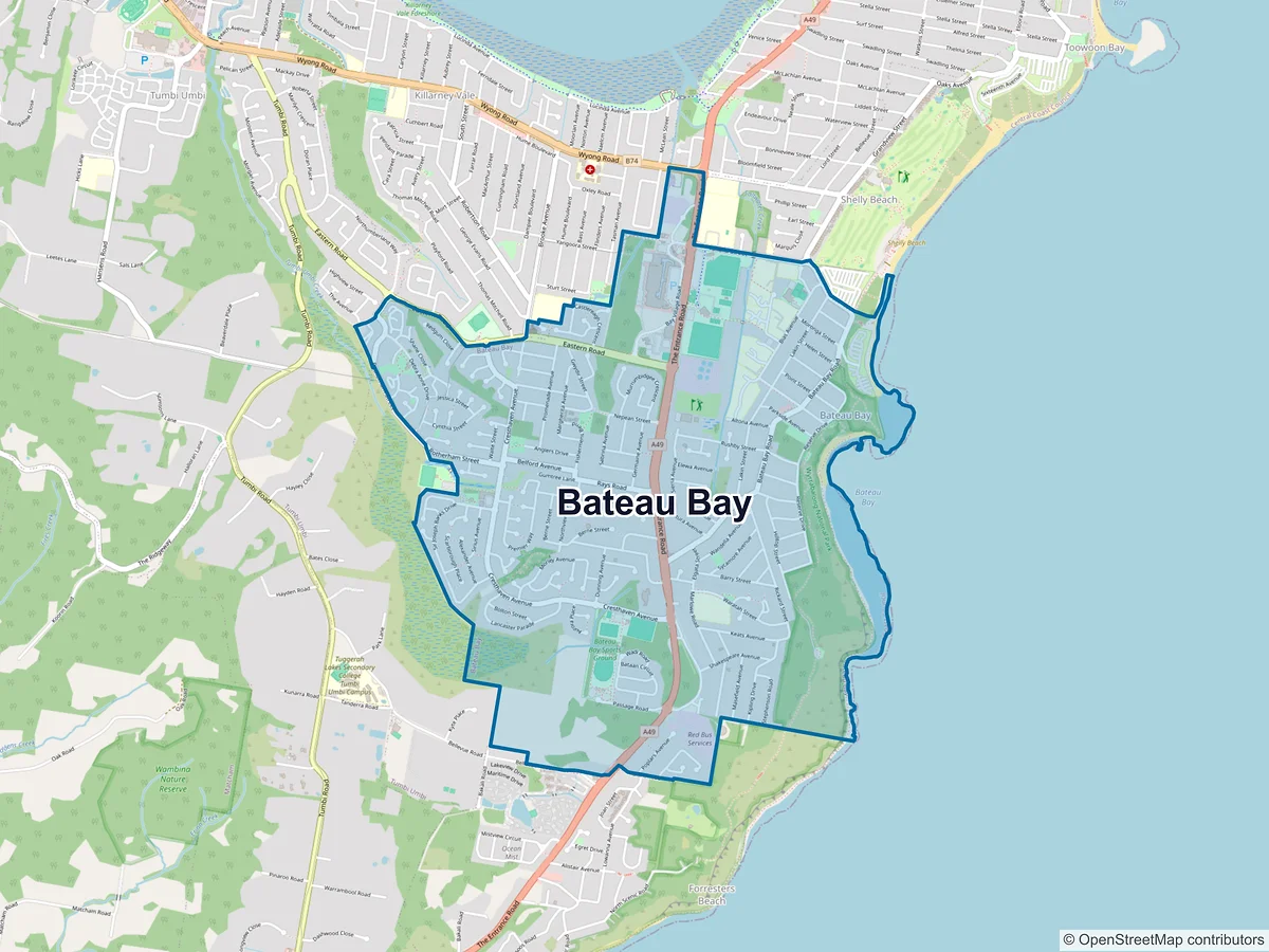 Map of Bateau Bay, NSW, Australia