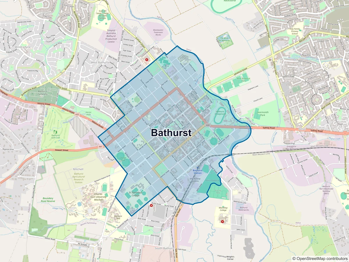 Map of Bathurst, NSW, Australia