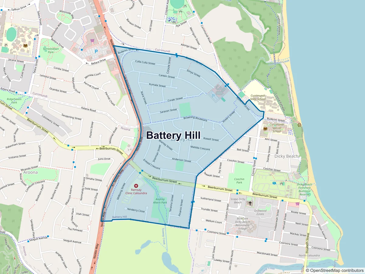 Map of Battery Hill, QLD, Australia
