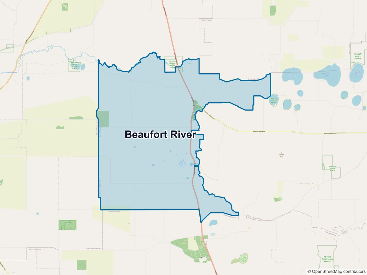 Map of Beaufort River, WA, Australia