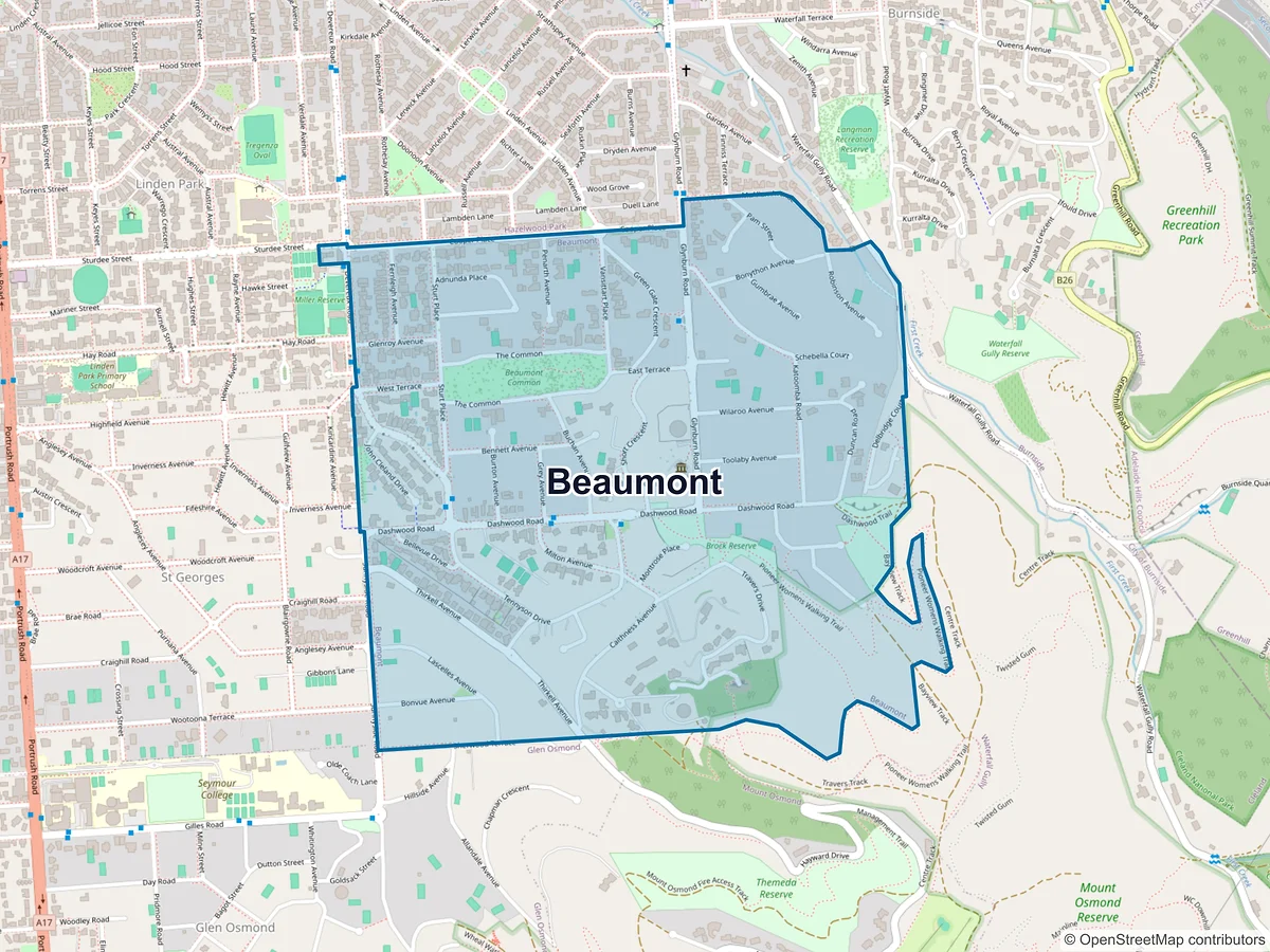 Map of Beaumont, SA, Australia
