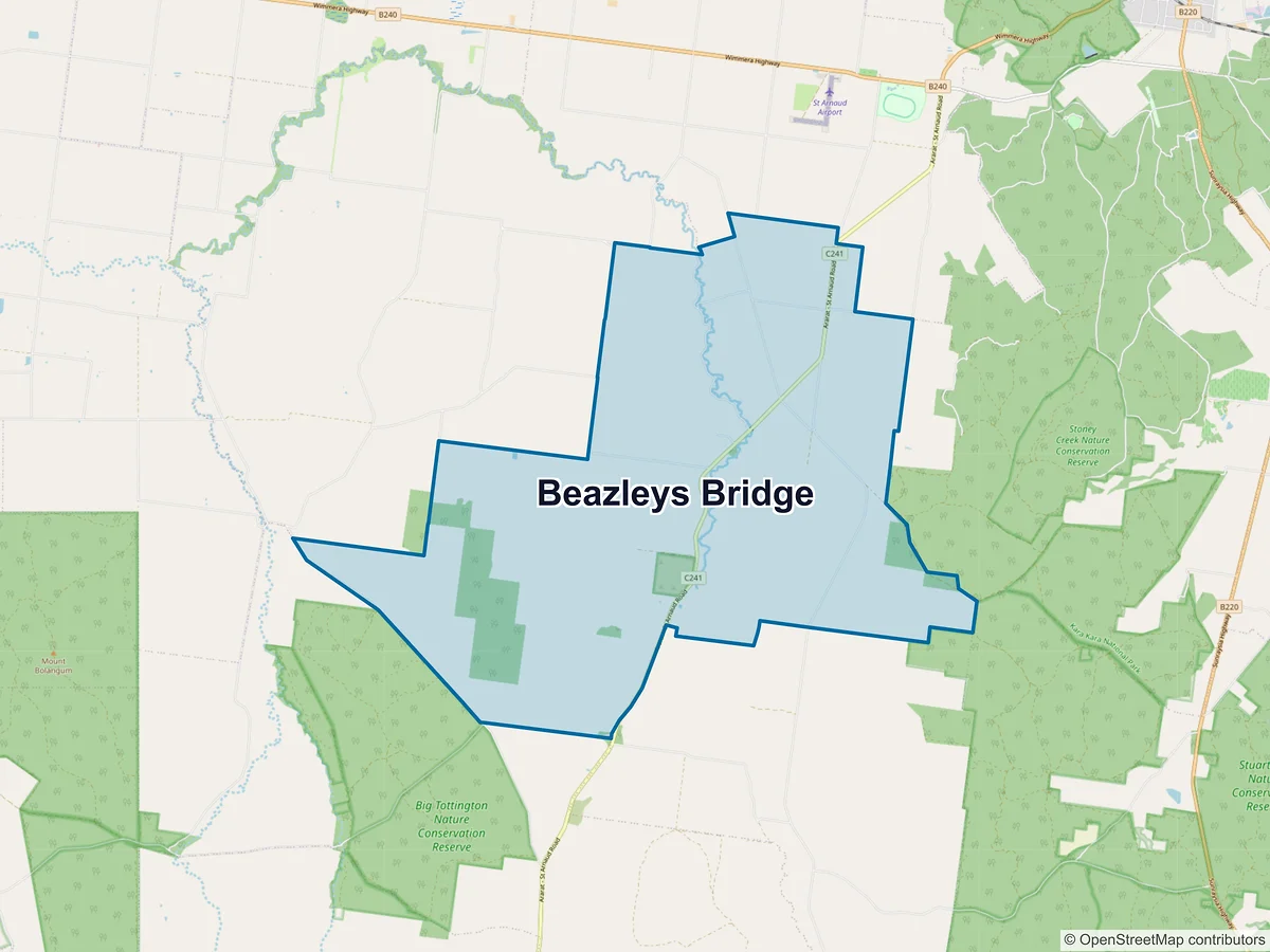 Map of Beazleys Bridge, VIC, Australia