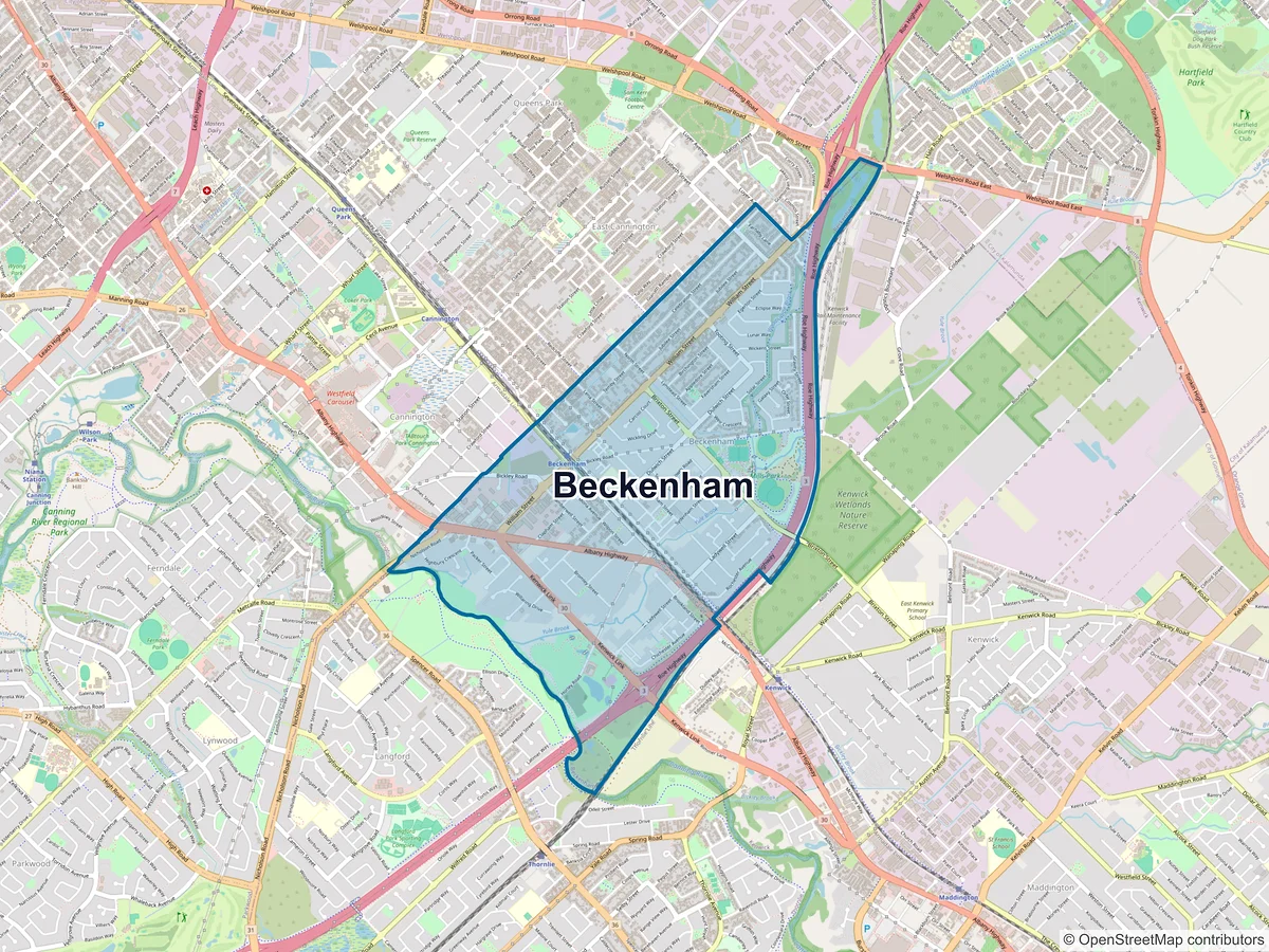 Map of Beckenham, WA, Australia
