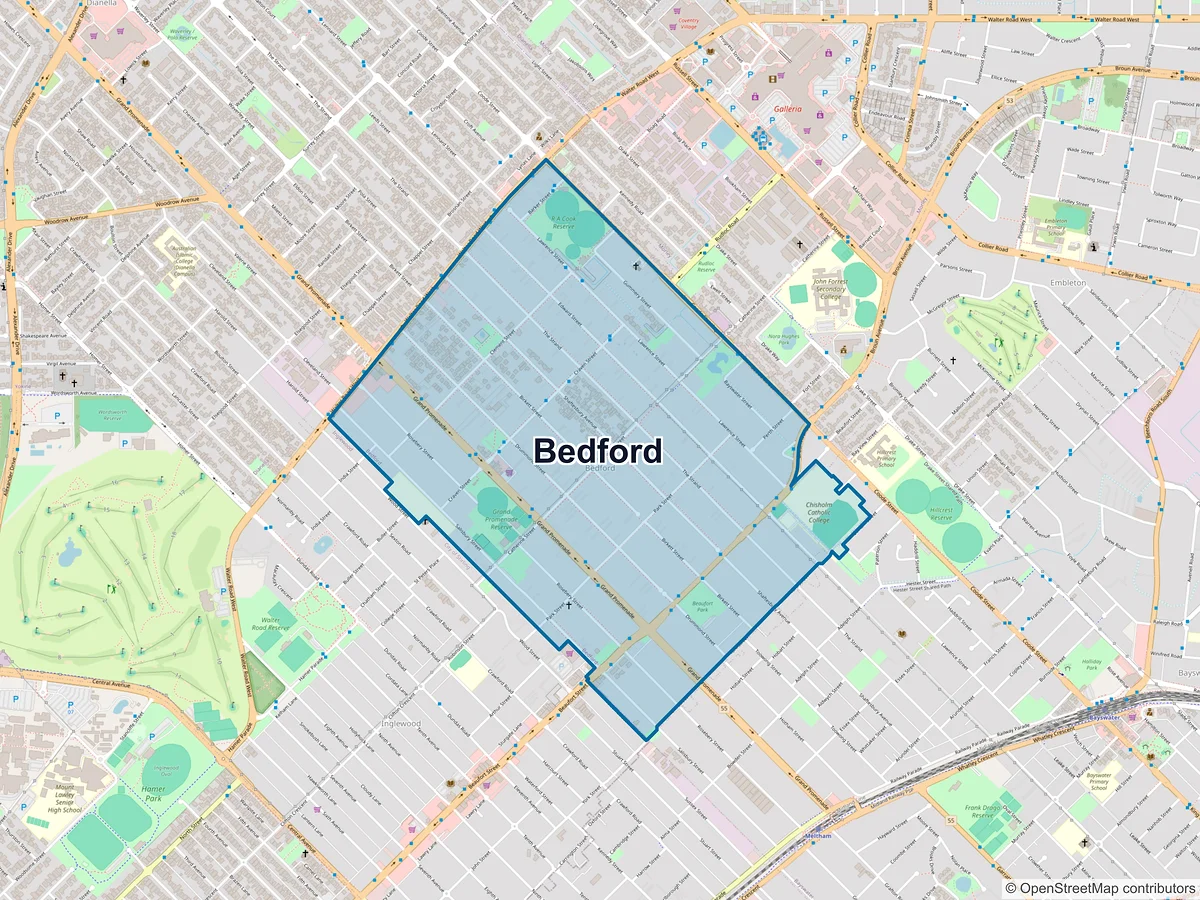 Map of Bedford, WA, Australia