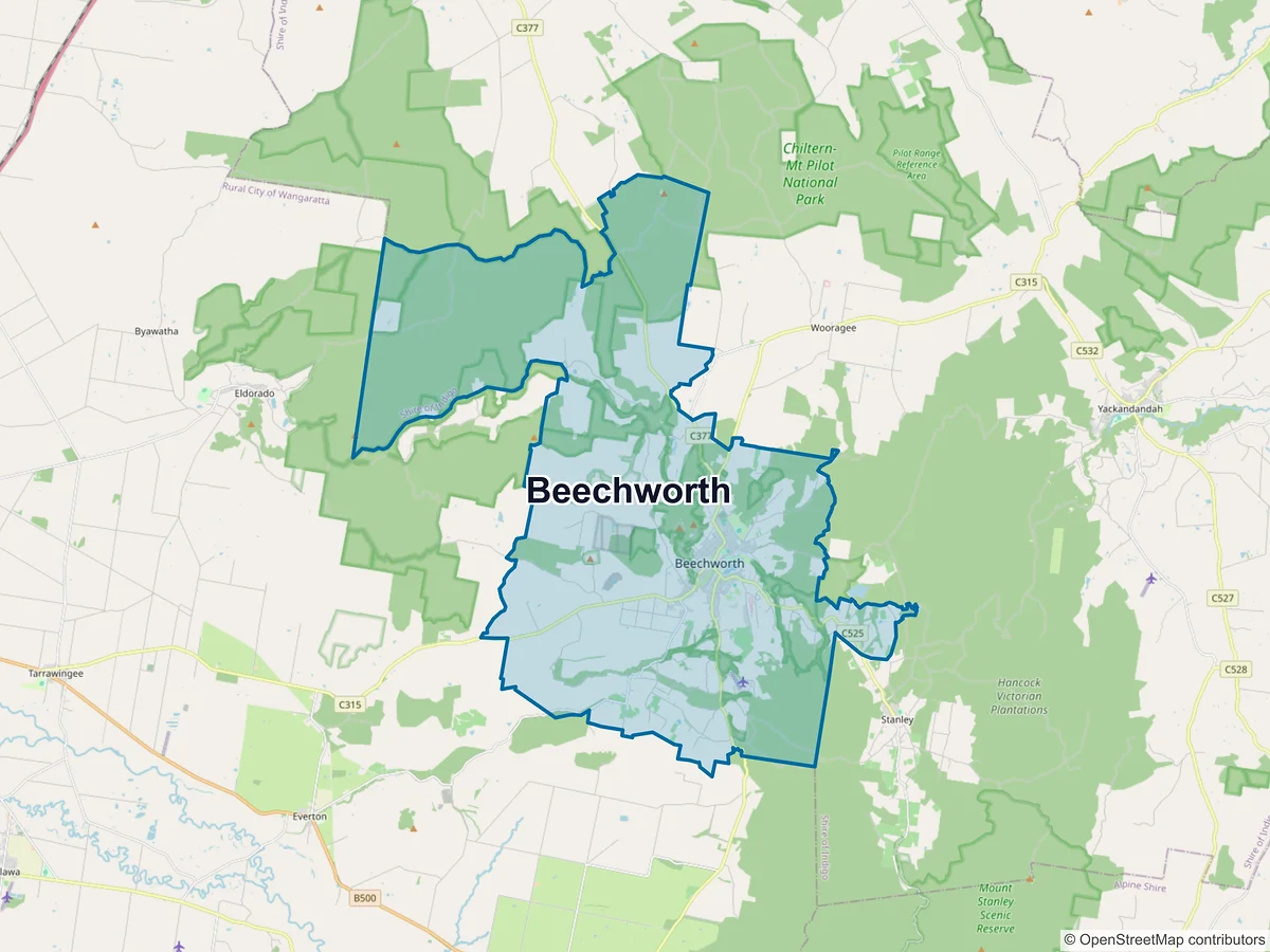 Map of Beechworth, VIC, Australia