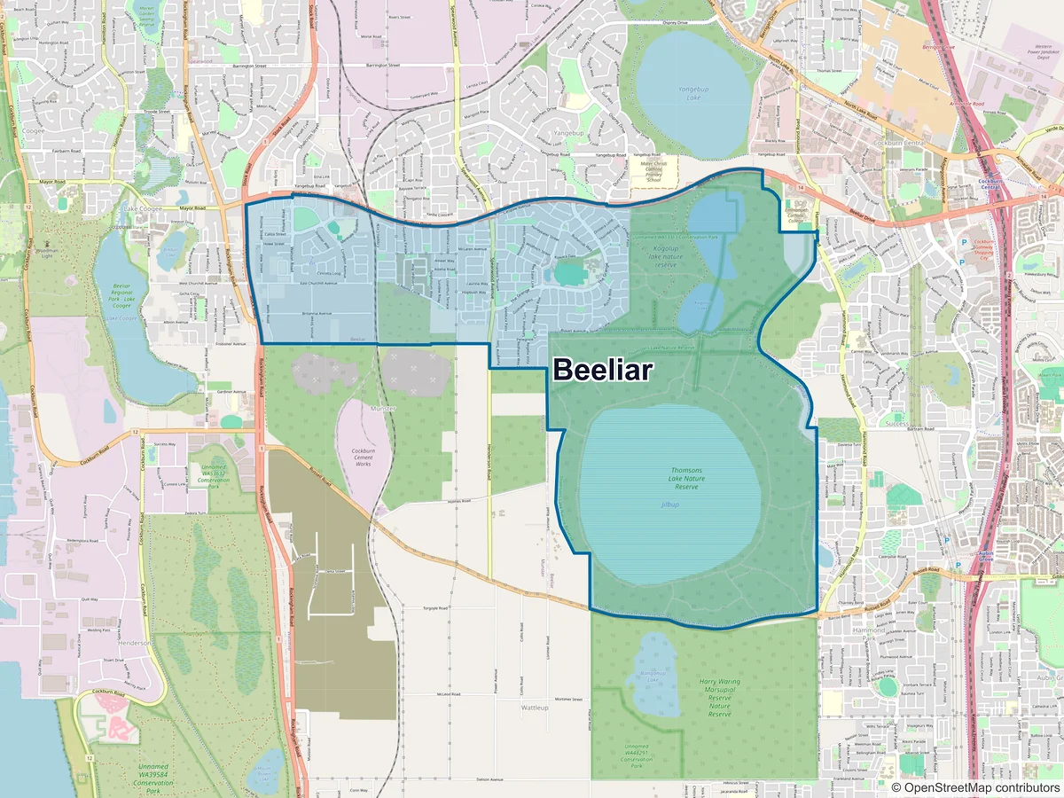 Map of Beeliar, WA, Australia