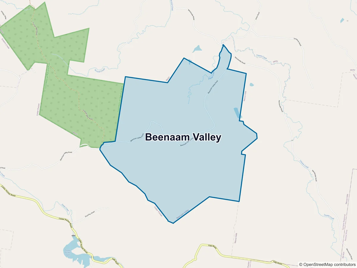 Map of Beenaam Valley, QLD, Australia