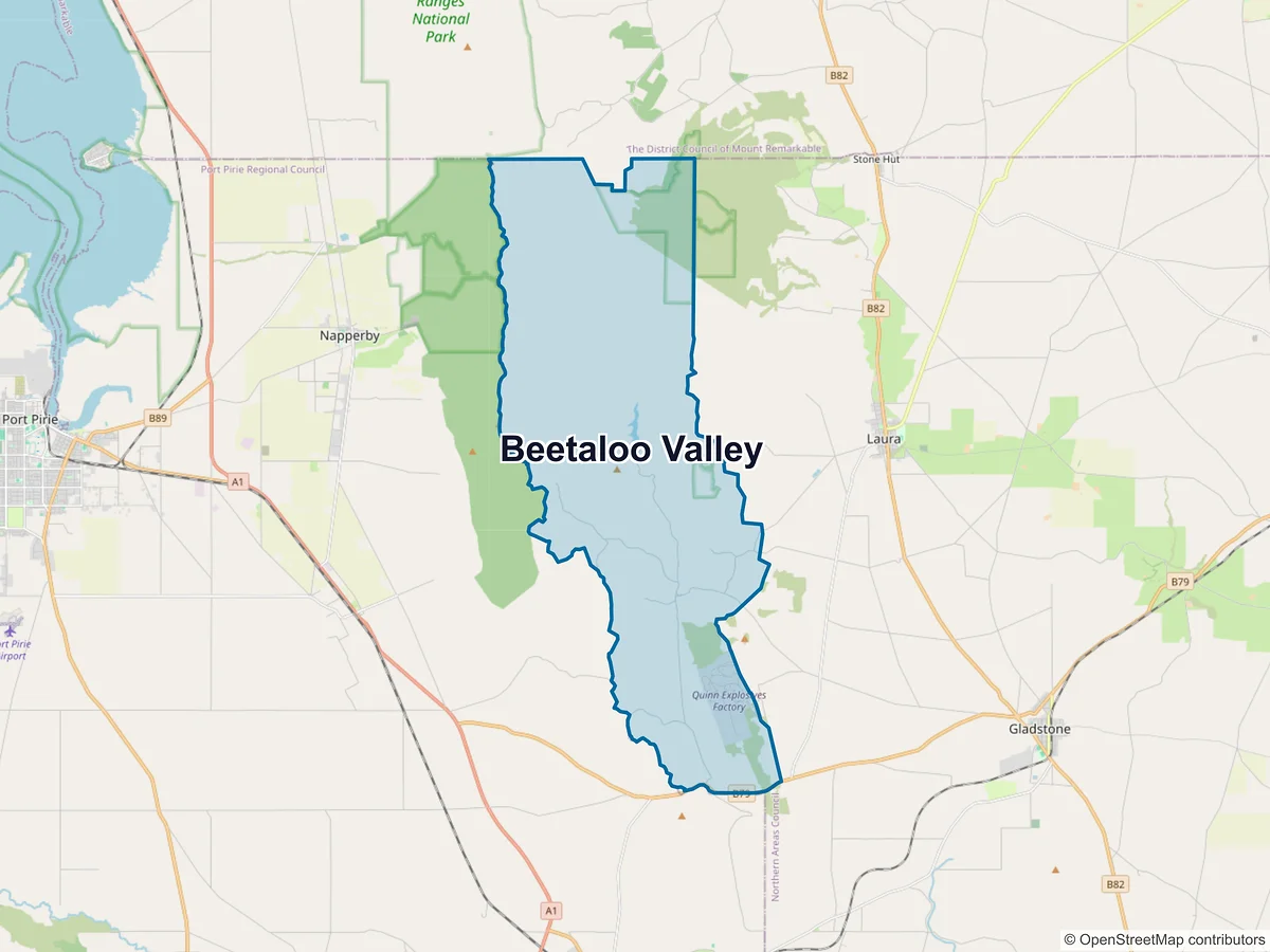 Map of Beetaloo Valley, SA, Australia