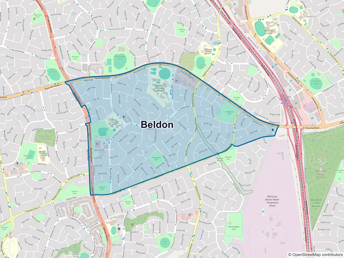 Map of Beldon, WA, Australia