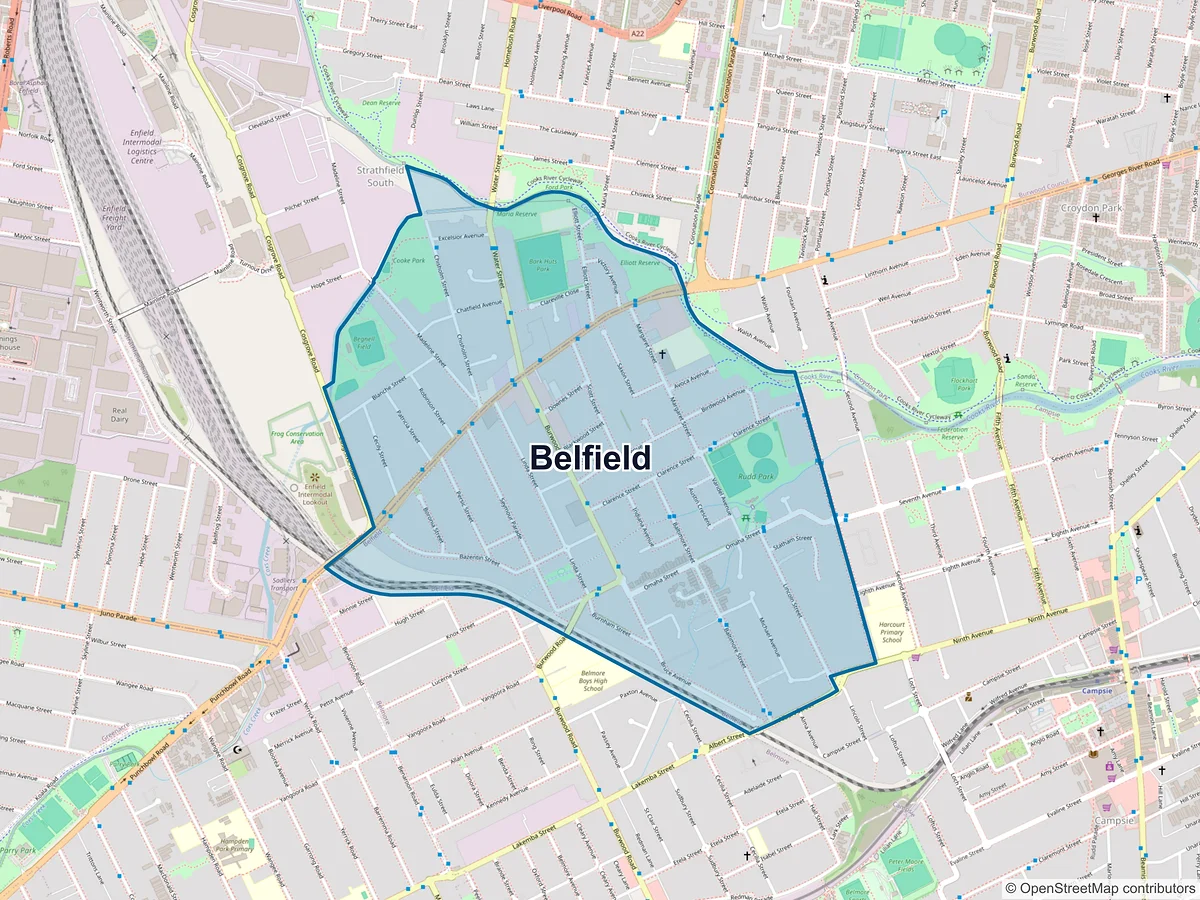 Map of Belfield, NSW, Australia